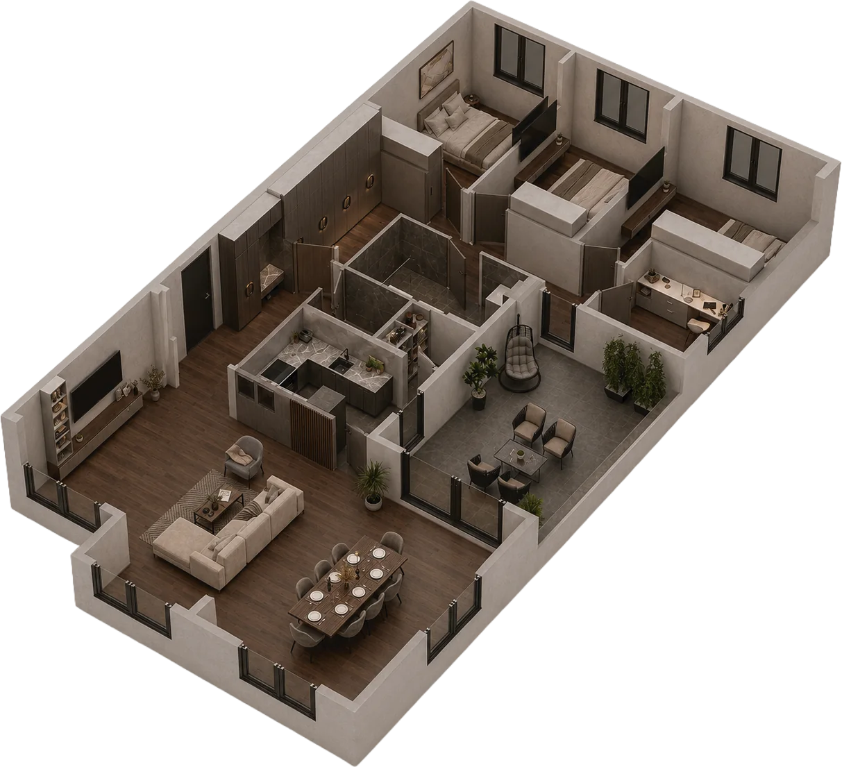 3D prikaz, penthouse, 143,46 m²