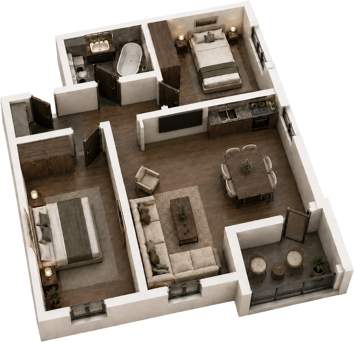 3D prikaz, trosoban stan, 49,90 m²