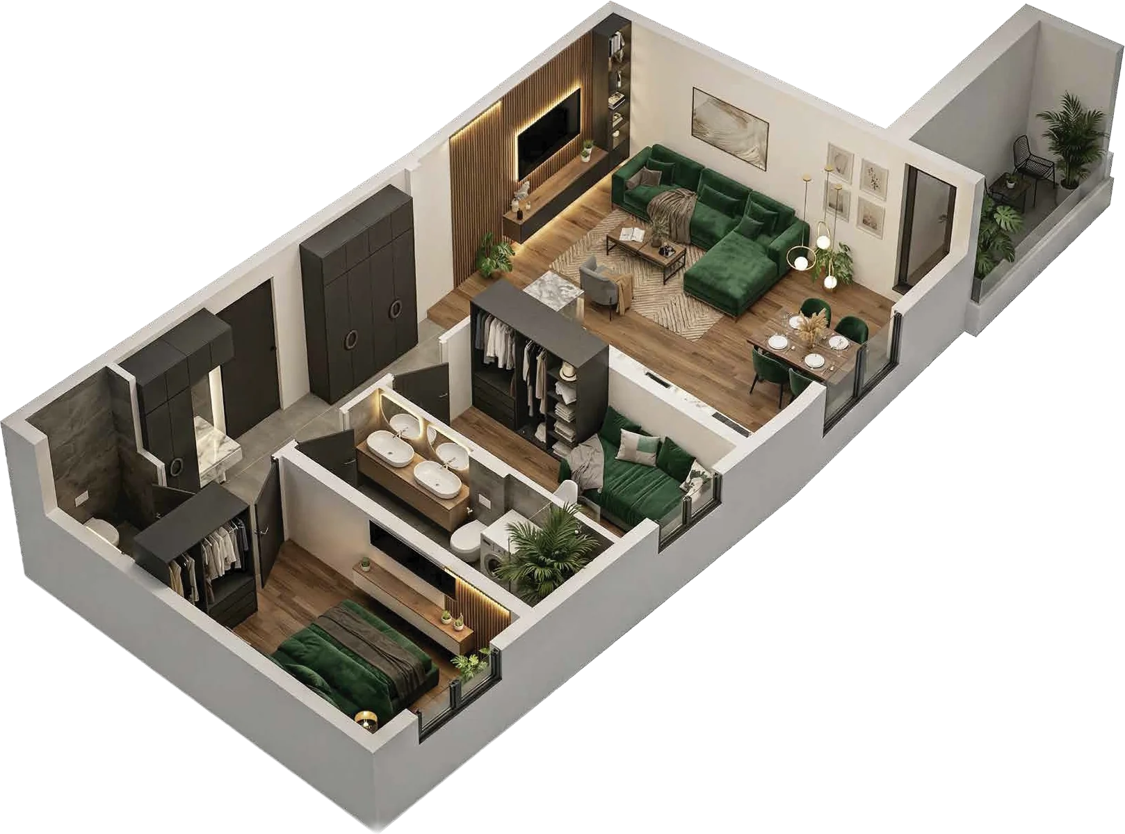 3D prikaz, trosoban stan, 62,31 m²