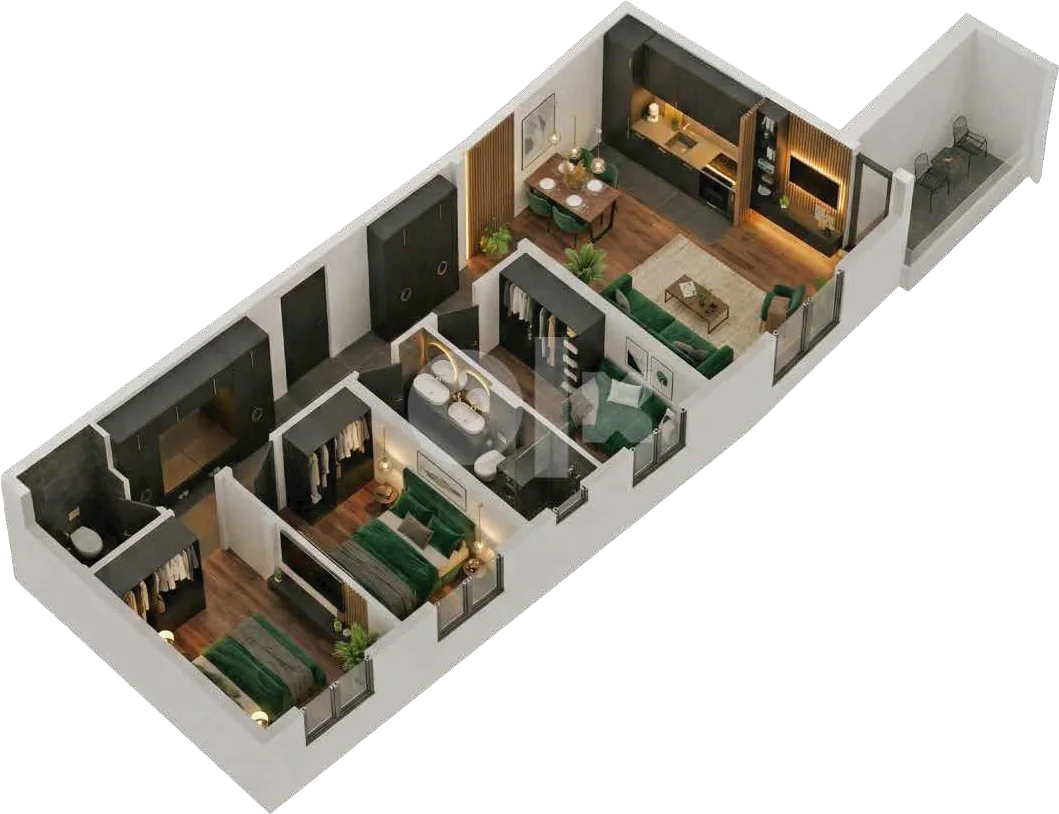 3D prikaz, četverosoban stan, 77,00 m²
