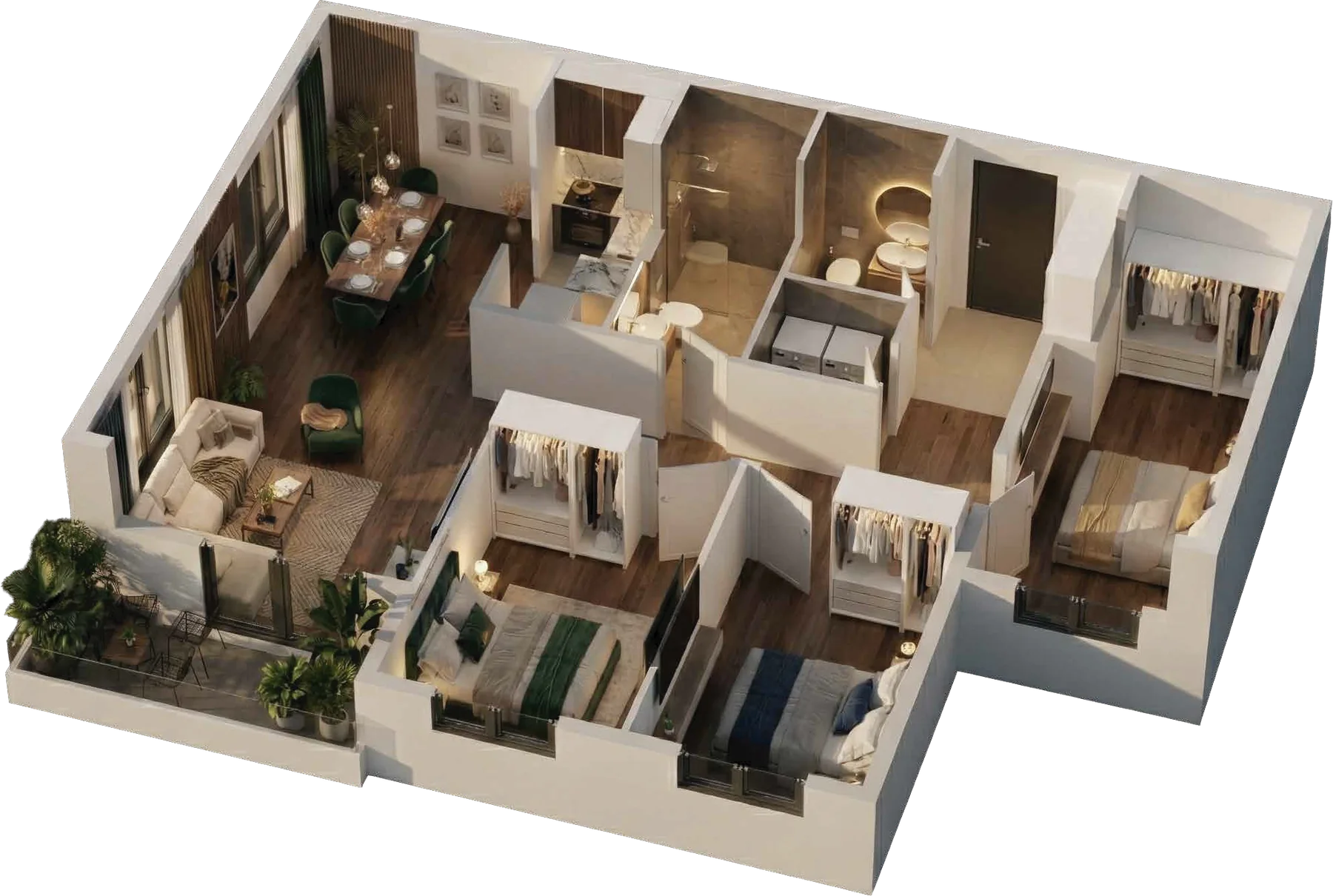 3D prikaz, četverosoban stan, 93,80 m²
